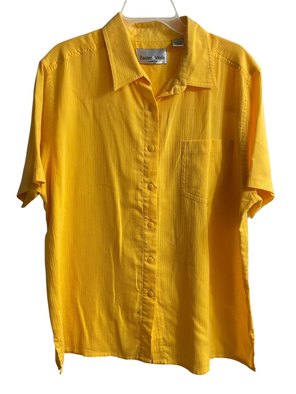 Baxter & Wells 1X Yellow Cotton Blend Button Up Blouse Textured Short Sleeve